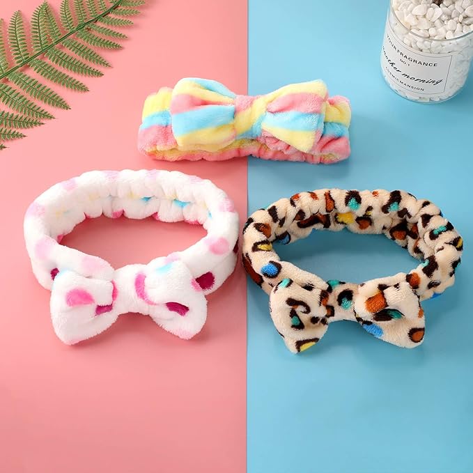 Hicarer 3 Pcs Spa Headband for Women Facial Makeup Bow Soft Microfiber Bowtie Terry Cloth Headband for Washing Face Mask Spa Shower Gifts