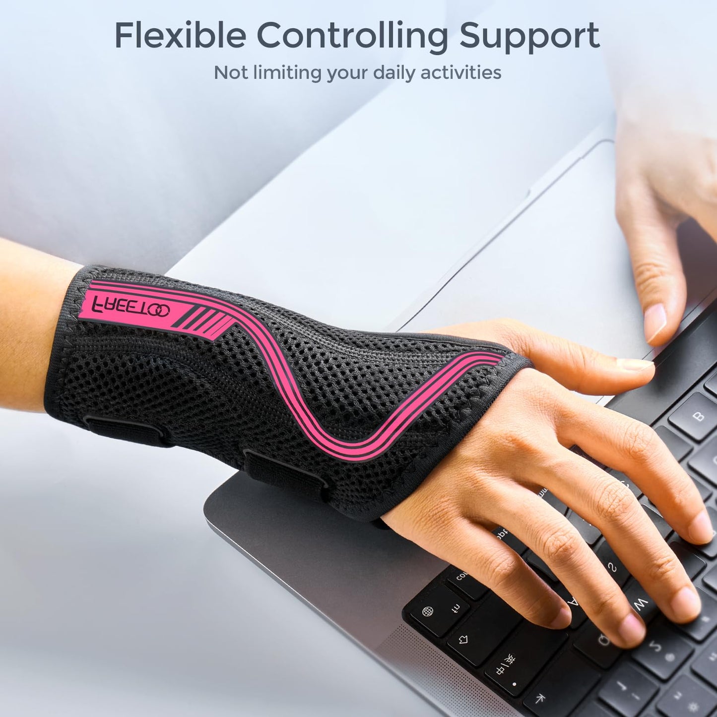 FREETOO Wrist Brace for Carpal Tunnel,[New Upgrade-Anatomically shaped] Adjustable Wrist Support Splint for Men and Women,Hand Brace for Pain Relief, Tendinitis,Arthritis,Right Hand,Small,Black-Rose Red
