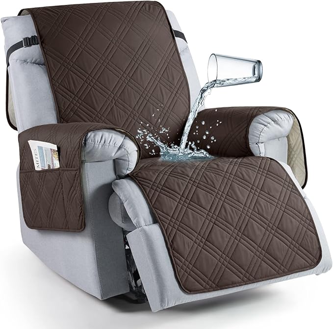 TAOCOCO 100% Waterproof Recliner Chair Covers, Non Slip Recliner Covers for Recliner Chair with Pocket, Washable Reclining Chair Cover Furniture Protector for Kids,Dogs(22'', Chocolate)
