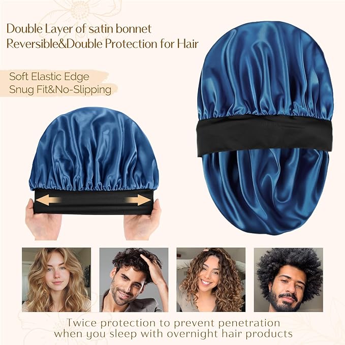 YANIBEST Silk Bonnet for Men Women Hair Bonnet for Sleeping Double Layer Satin Bonnet for Natural Curly Hair Unisex Sleep Cap