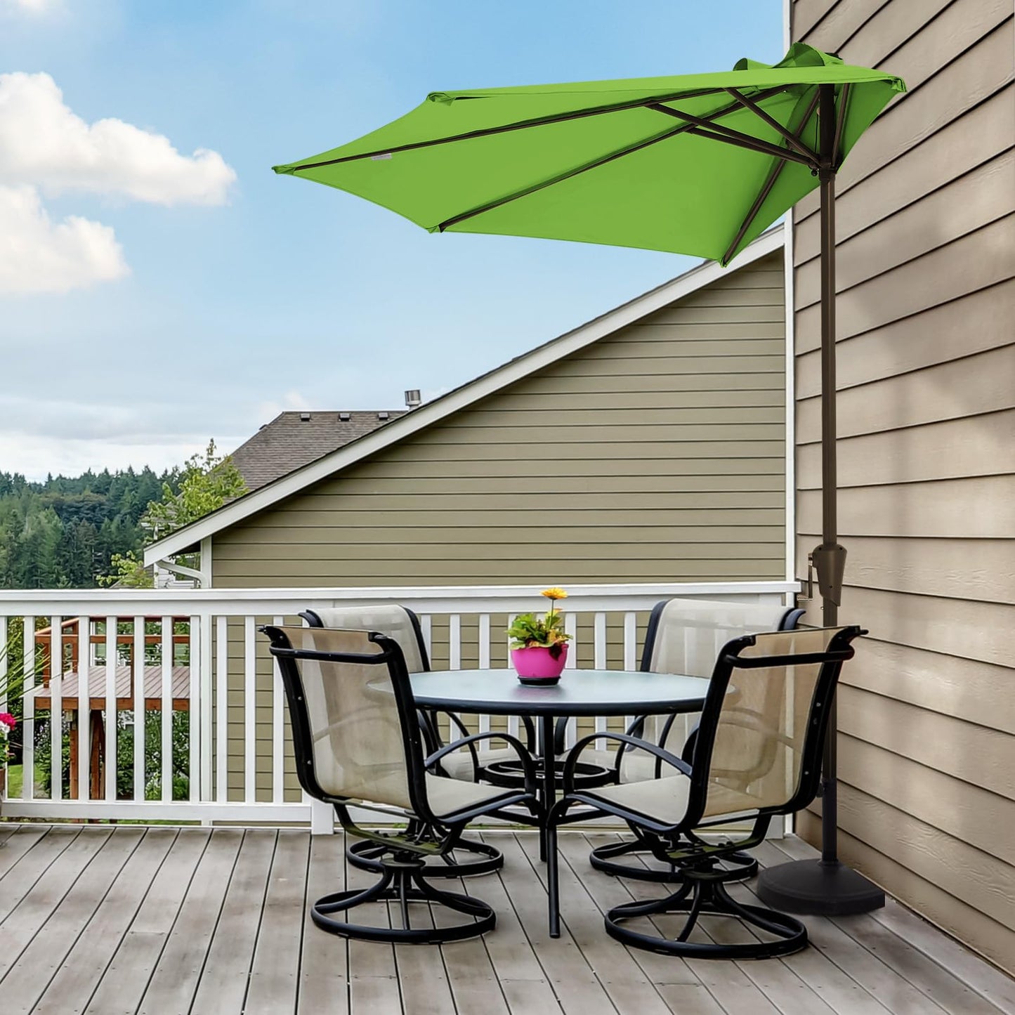 JEAREY 9ft Half Umbrella Outdoor Patio Umbrella Market Umbrellas with Crank, 1/2 Round Wall Umbrella 5 Sturdy Ribs UV Protection for Pool Garden Balcony Deck, Grass Green