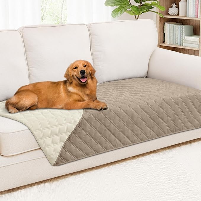 Smiry Waterproof Dog Bed Cover Pet Blanket, Soft Washable Dog Blanket for Furniture Bed Couch Sofa Reversible, Checkered (40"x90", Taupe/Beige)
