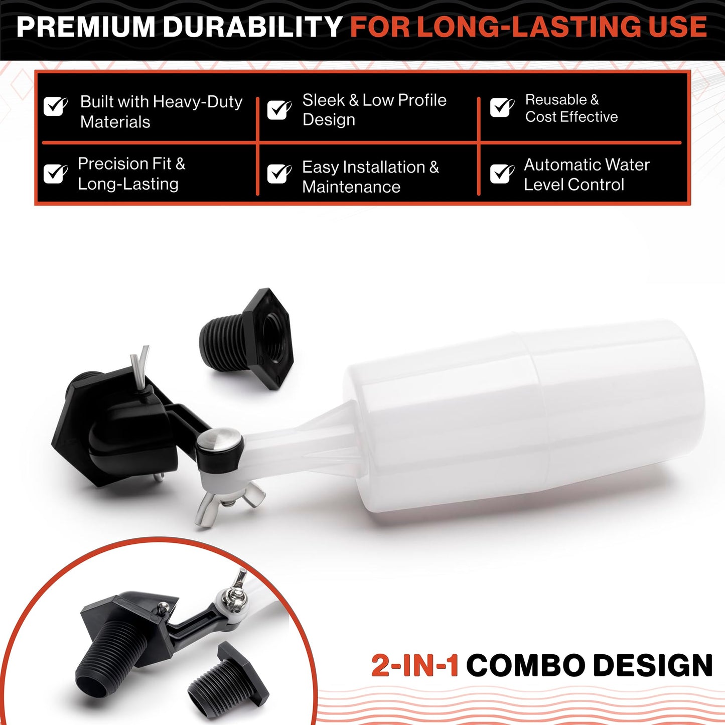 Swimables 3/8" and 1/2" Pool Auto Fill Float Valve Replacement | Includes Adapter From 3/8 Inch to 1/2 Inch | Compatible with Most Water Float Valve For Water Tank and Pool Water Leveler Auto Fill
