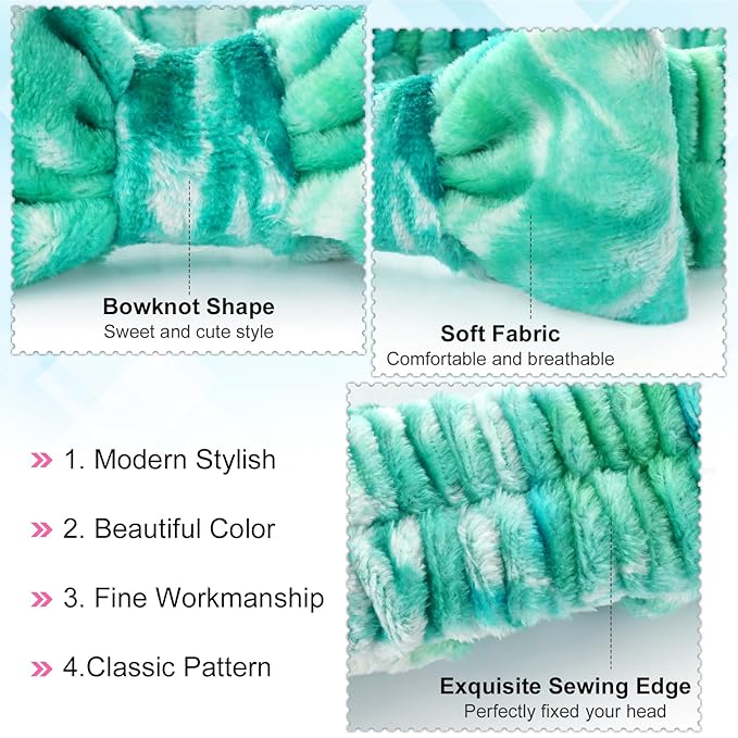 6PCS Spa Headband and Wristband Set for Face Washing, Soft Microfiber Skincare Hairband with Bow, Soft Absorbent Wrist Towels for Women Girls, For Makeup, Facial, Shower, Yoga