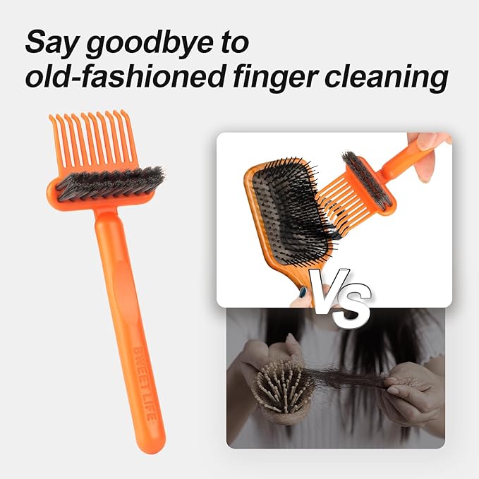 Boar Bristles Hair Brush for Women and Men, Detangling Hair Brush for Smoothing Massage Add Shine, Nylon&Boar Bristles Detangler brush for Hair Healthy (Cleaner-Orange)