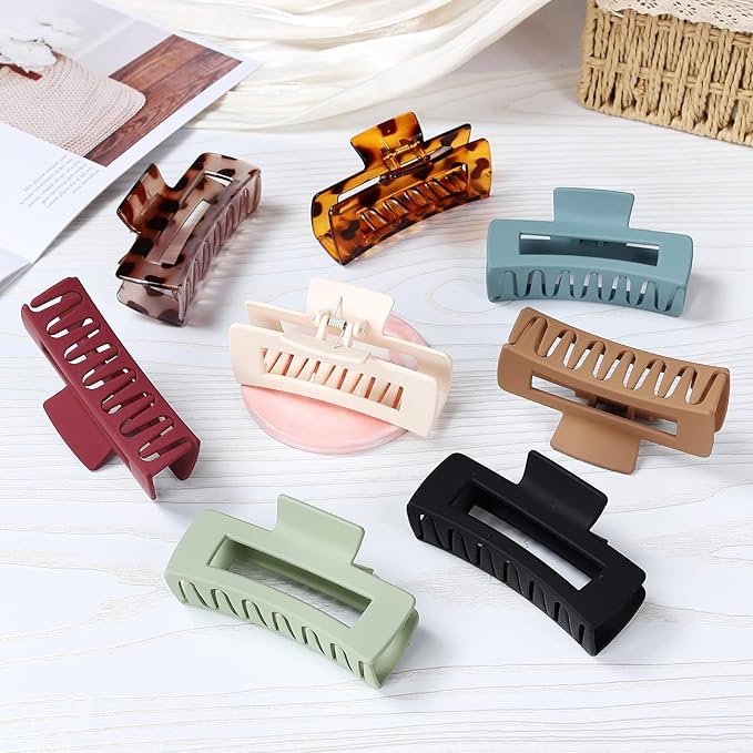 Mandydov 8 Pcs Large Hair Claw Clips 4.1 Inch Non-slip Big Square Matte Claws Leopard Print for Women, Strong Hold Banana Clips for Thick Thin Hair