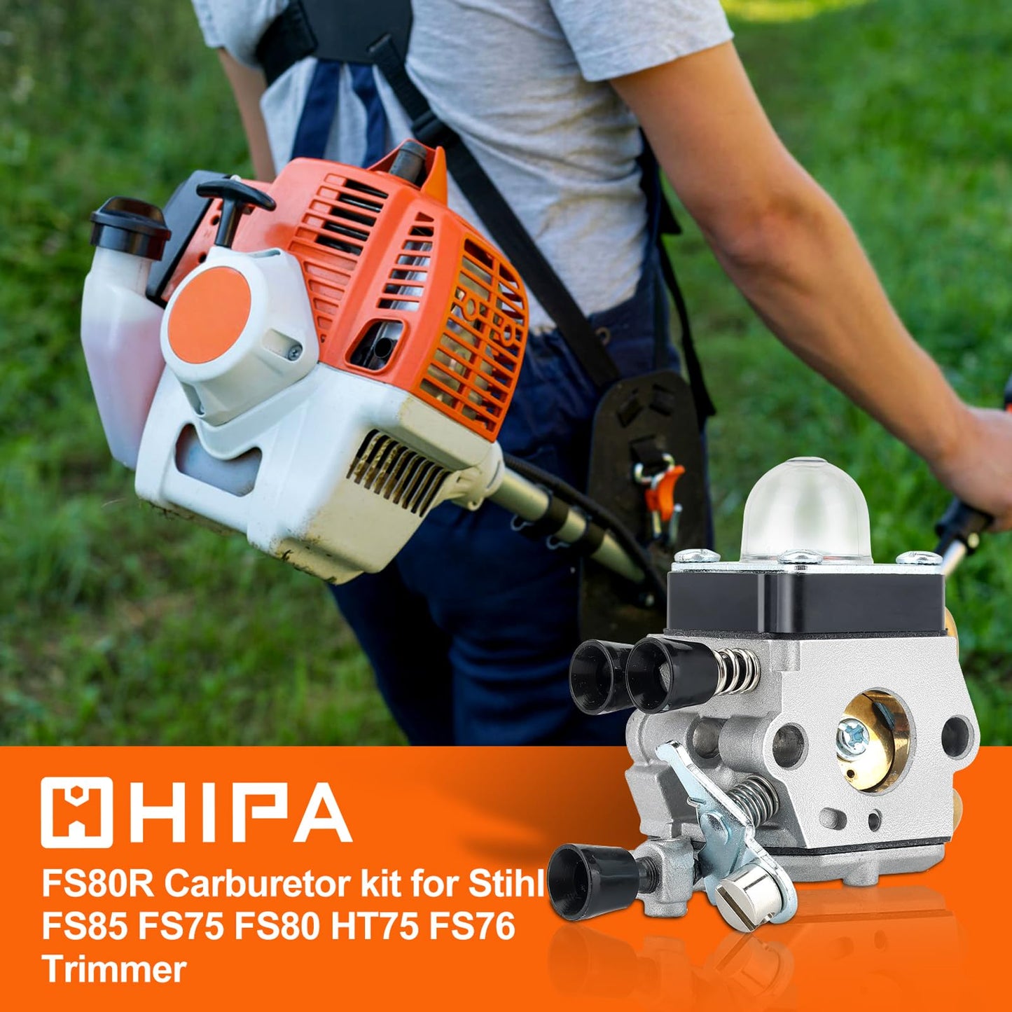 Hipa FS80R Carburetor for STHIL FS85 FS85R FS80 FS72 FS74 FS75 FS76 FS85RX HS72 HS74 HS75 HS76 HS80 HS85 HL75 FH75 FC75 FC85 KM80 HT70 HT75 String Trimmer Weedeater w Maintenance Kit