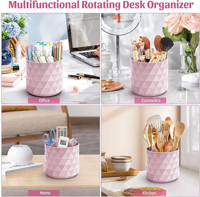 minimaliving Desk Organizer,Sparkling Diamond-like Pen Holder for Desk 360ÃÂ°Rotating Office Accessories,Pencil Cup with 5 Compartments Storage Box Caddy for Office,School,Home,Art Supply(Pink)