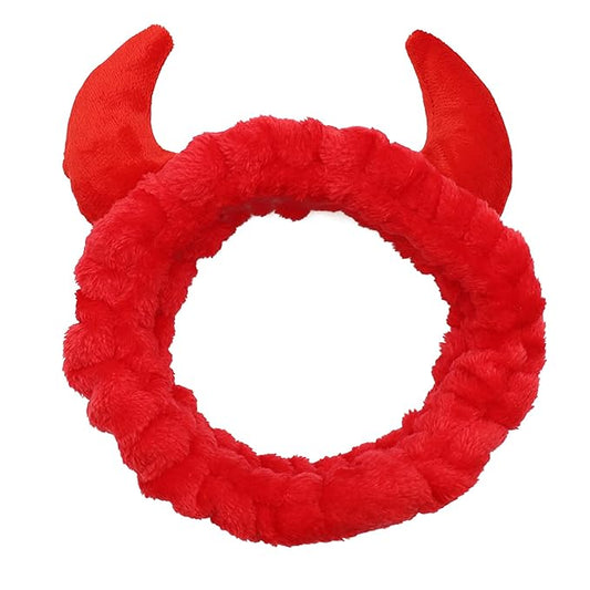 Devil Horn Facial Spa Headband - Cosmetic Makeup & Skincare Headband for Washing Face & Makeup (Red)