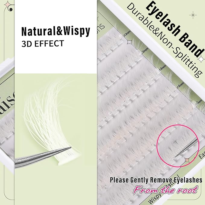 White Lashes Clusters Wispy Eyelash Extension Colored Eyelashes 10-18MM Reusable 50D Natural Individual Lashes Cosplay DIY Lash Extensions (White,120Pcs)