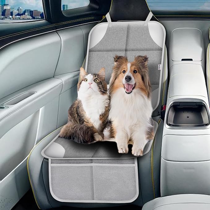 Meolsaek Car Seat Protector for Child Car Seat, Durable 600D Fabric Waterproof Car Seat Cover with Thick Pad Non-Slip Backing，No Imprints (Silver Gray-1 pc)