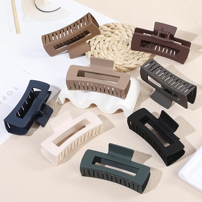 8 Pcs Medium Hair Clips, 4.1 Inch Colorful - Hair Clips for Thick & Thin Hair, Square Claw Clips, Bulk Hair Accessories for Women and Girls(Deep Colorful)