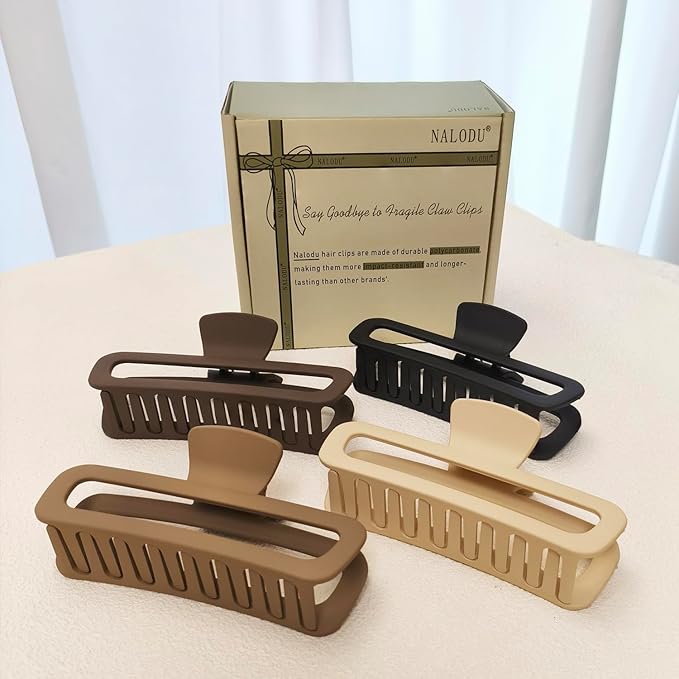 5 Inch Large Hair Claw Clips, No Slip Matte Square XL Hair Clips for Thick Long Curly Hair, Women's Big Rectangle Strong Clips, 4 Pack