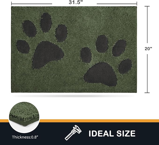 PURRUGS Dirt Trapping Door Mat 20" x 31.5", Non-Skid/Slip Machine Washable Microfiber Entryway Rug, Dog Doormat, Super Absorbent Welcome Mat for Muddy Wet Shoes and Paws, Green