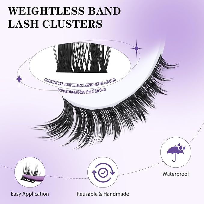 B&Q Wispy Lash Clusters Full B52,Eyelash Clusters 156PCS Comfortable band Cluster Eyelash Extensions,8-18mm Volume Individual Lashes Lightweight D Curl Lash Clusters Soft Eyelashes Natural Look(B52)