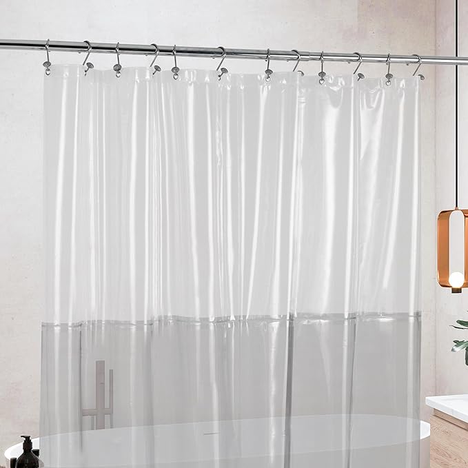 Shower Curtain Liner with 3 Magnets - Heavy Duty PEVA Plastic Shower Curtain for Bathroom, Waterproof Vinyl & See Through Liner, Metal Grommets - Color Block Clear/Black, 72x72