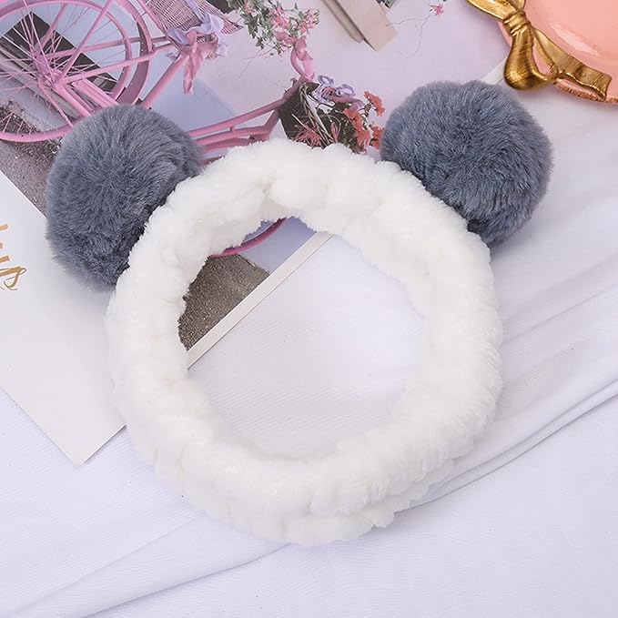 Panda and Bear Headbands for Women Washing Face, Makeup, Girls and Baby Cute Elastic Facial Hair Bands, Beauty Products Spa Shower Headwrap Costume Hair Accessories