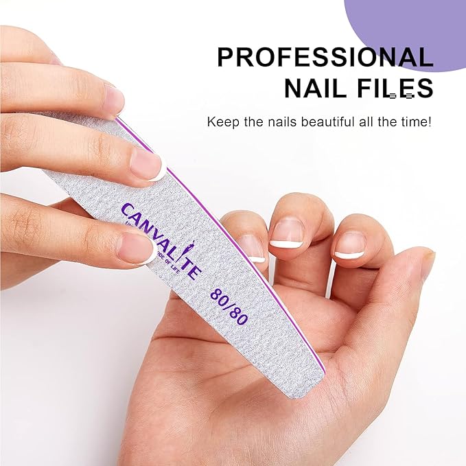 Canvalite 10pcs 80/80 Grit Nail Files for Acrylic Nails Emery Board Nail Styling Tools for Home and Salon Use