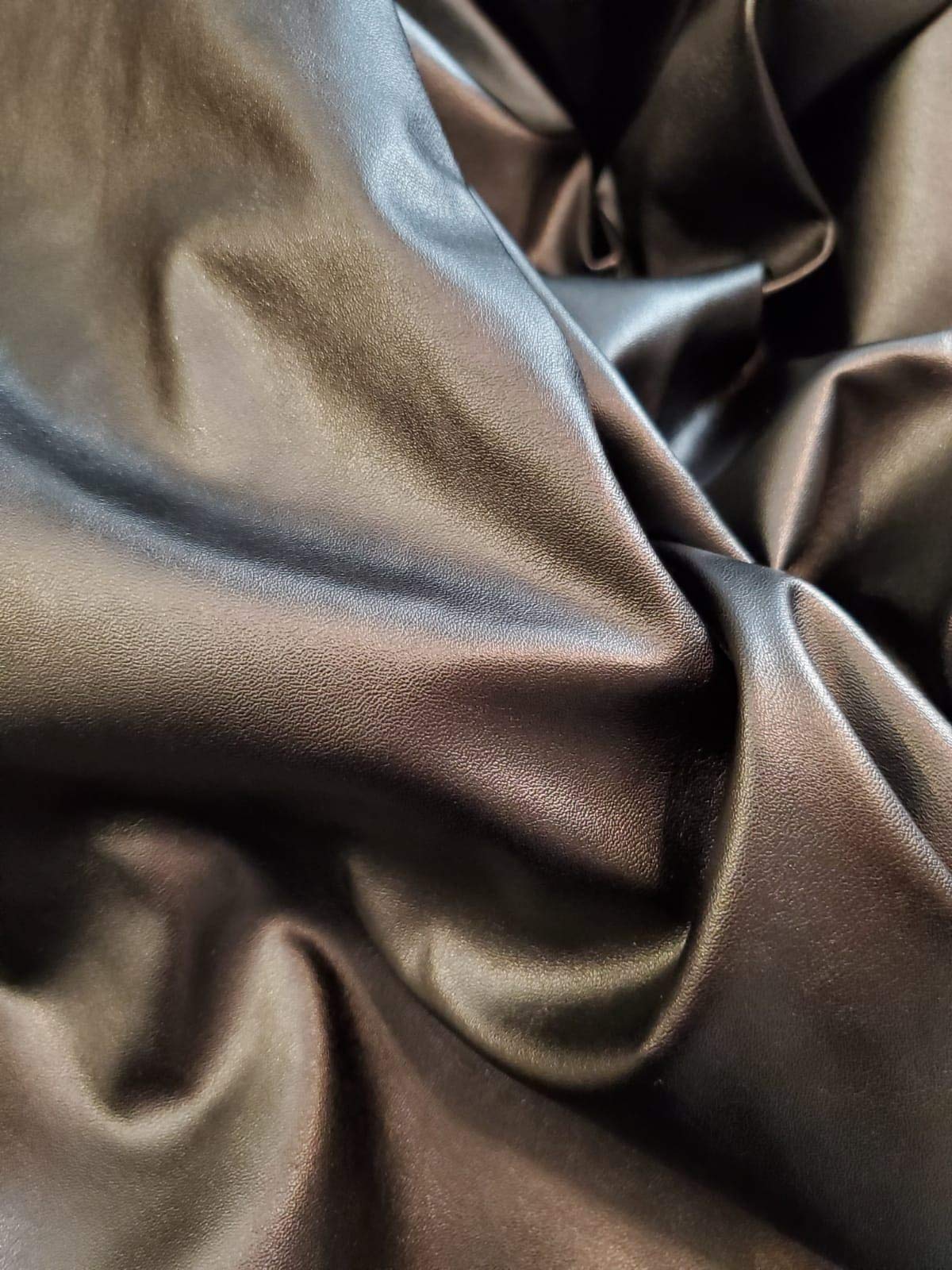 NAT Leathers™ | Black Stretch Super Soft Faux Vegan Leather PU (Peta Approved Vegan) | by The Yard Synthetic Pleather 0.6 mm Nappa | Smooth Garment | (Black, 2 Yard (72"x54")