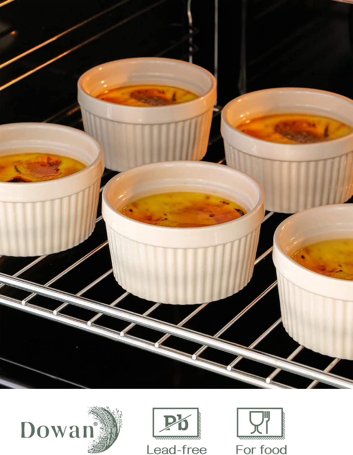 DOWAN Ramekins 10 oz Oven Safe for Creme Brulee, Porcelain Souffle Dishes, Ramekin for Baking, Small Dessert Bowls Dipping Sauce Cups, Set of 6, Soft White
