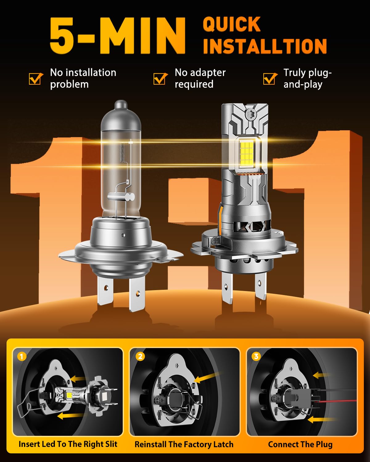 FAHREN 2026 Upgraded H7 Light Kits Bulbs, 40000LM 900% Insane Brightness Light Bulb, 6500K 1:1 Halogen Mini Size H7 Bulb with Fan, Off-Road Use No Adapter Required Plug-and-Play, Pack of 2