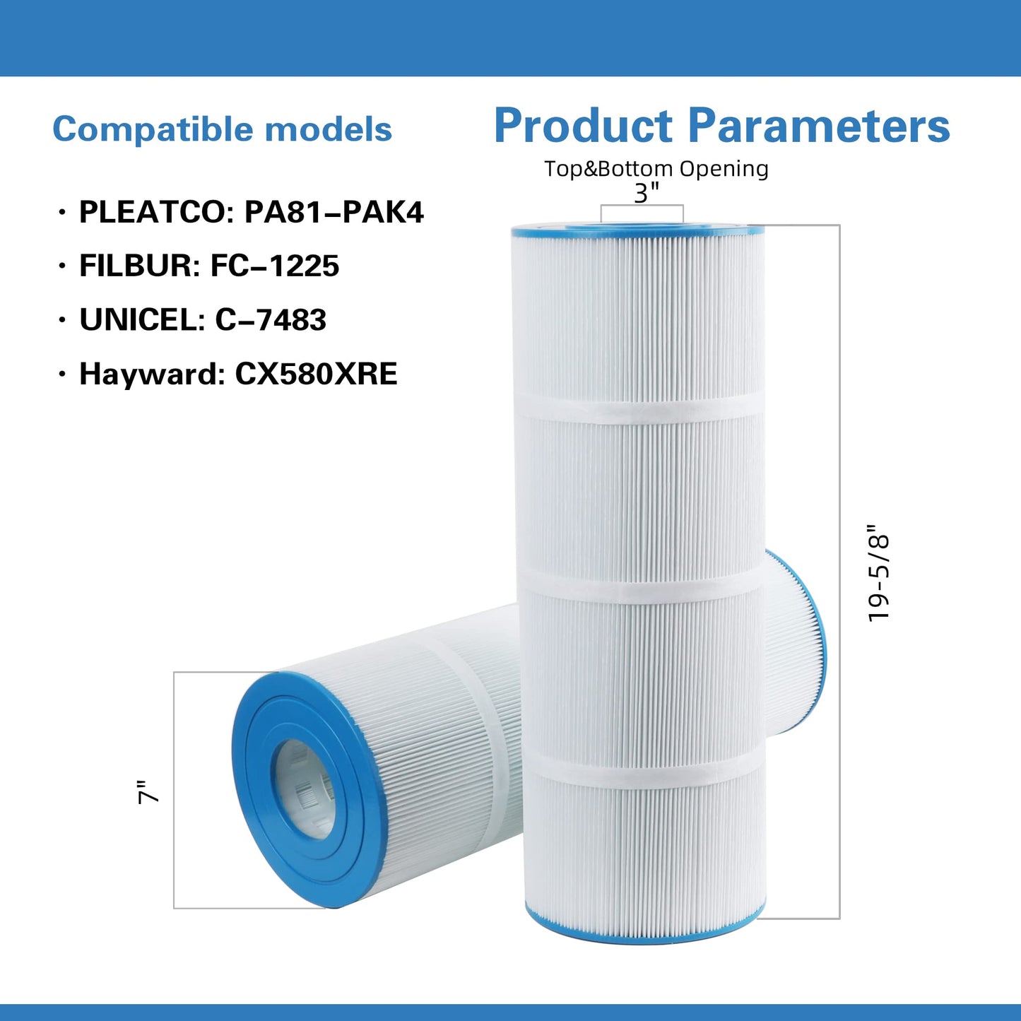 AmiBron C-7483 Pool Filter Cartridge Replaces Hayward SwimClaer C3030, C3025, C3020, C580E, Compatible with Hayward CX580XRE, Pleatco PA81-PAK4, Filbur FC-1225 FC-6425, 4 Pack
