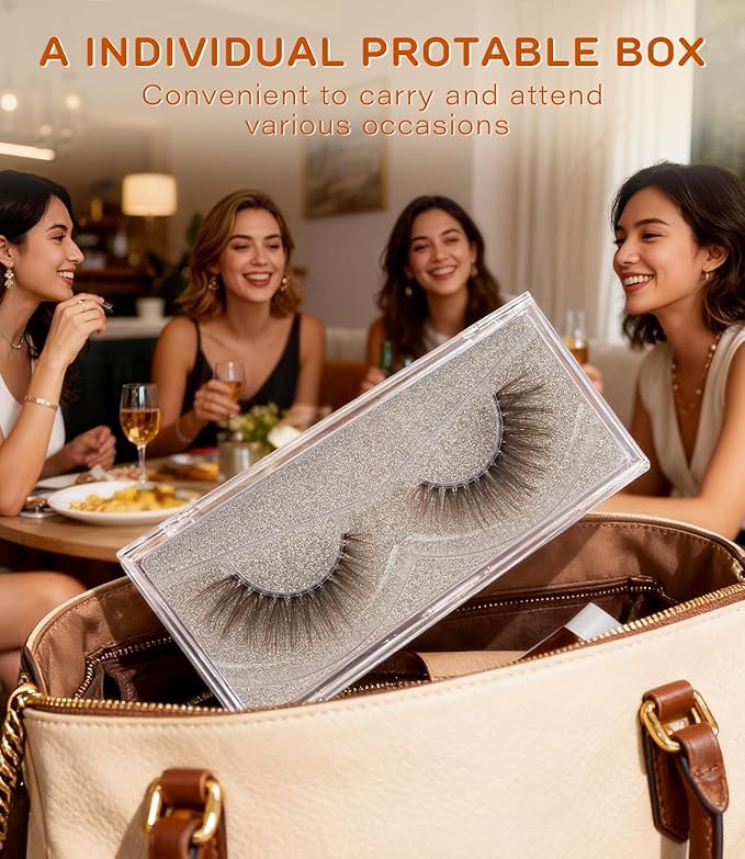 DYSILK Brown Wispy Lashes 5 Pairs, 16mm Cat Eye Eyelashes Natural & Fluffy, Faux Mink Lashes with Ultra Thin Invisible Band for Everyday Luxury, Reusable & Beginner-Friendly (Brown-01)