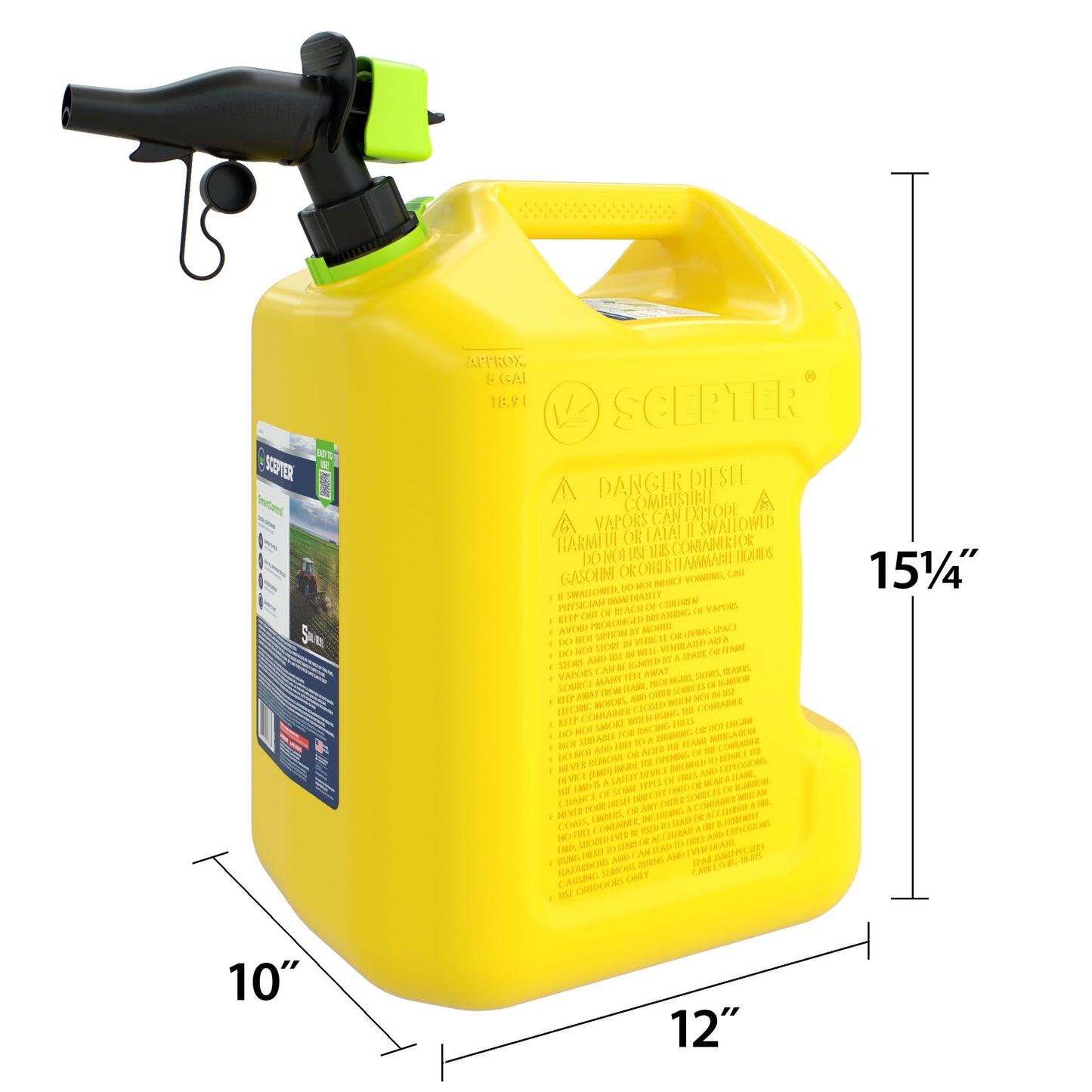Scepter FSCD552 Fuel Container with Spill Proof SmartControl Spout, Yellow Diesel Can, 5 Gallon