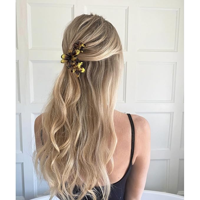 ANBALA 4Pcs Hawaiian Flower Hair Clips Large Claw Clips for Thick Thin Hair Non Slip and Strong Hold Beach Accessories