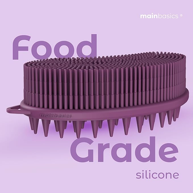 MainBasics Silicone Body Scrubber Dual-Sided Shower Loofah and Scalp Scrubber (Purple, Scalp)