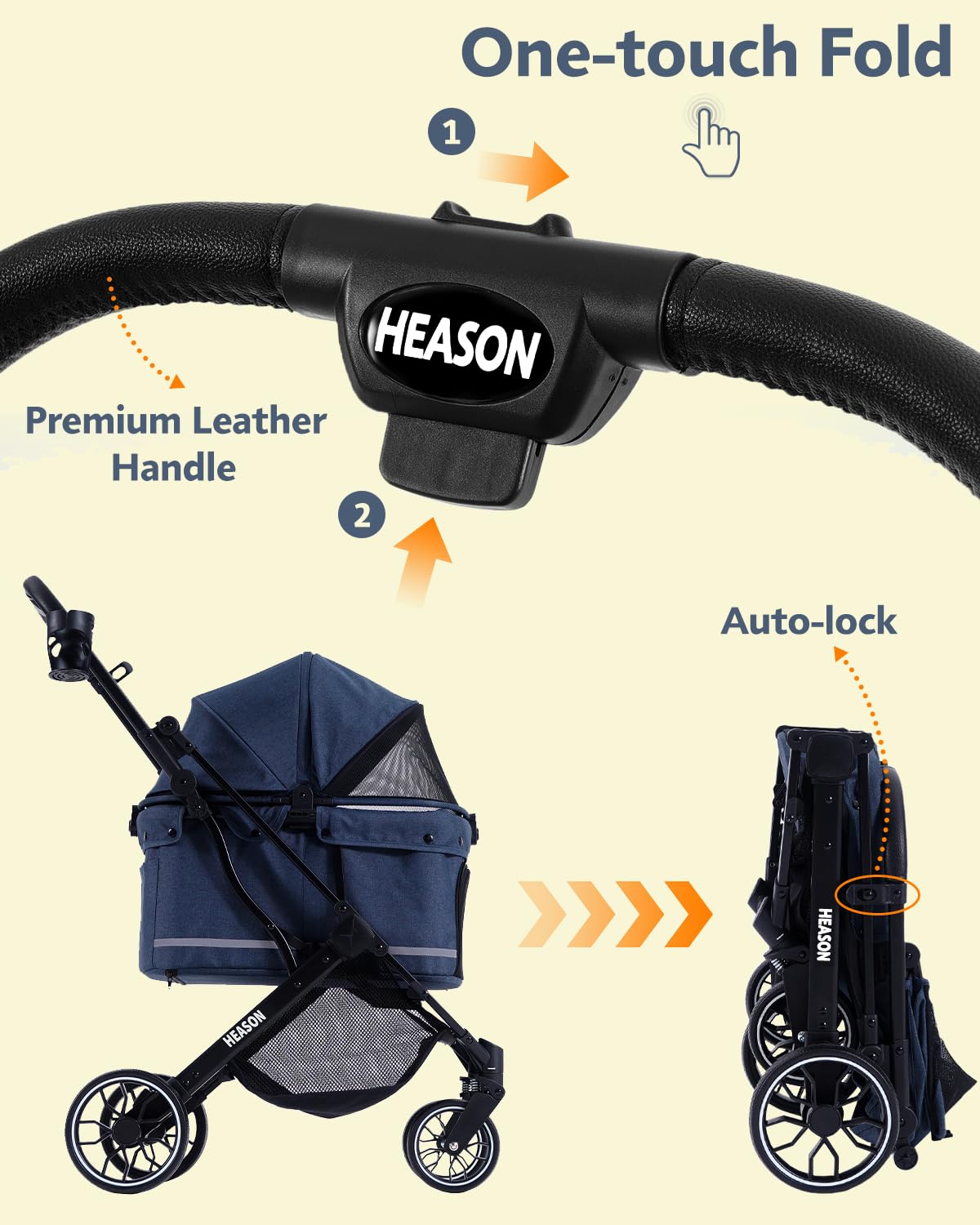Dog Stroller with Waterproof Rain Cover, Heavy-Duty All-Terrain 4-Wheel Pet Stroller with Adjustable Sunshade Canopy, Foldable Travel Dog Strollers for Small/Medium Dogs Up to 121 lbs