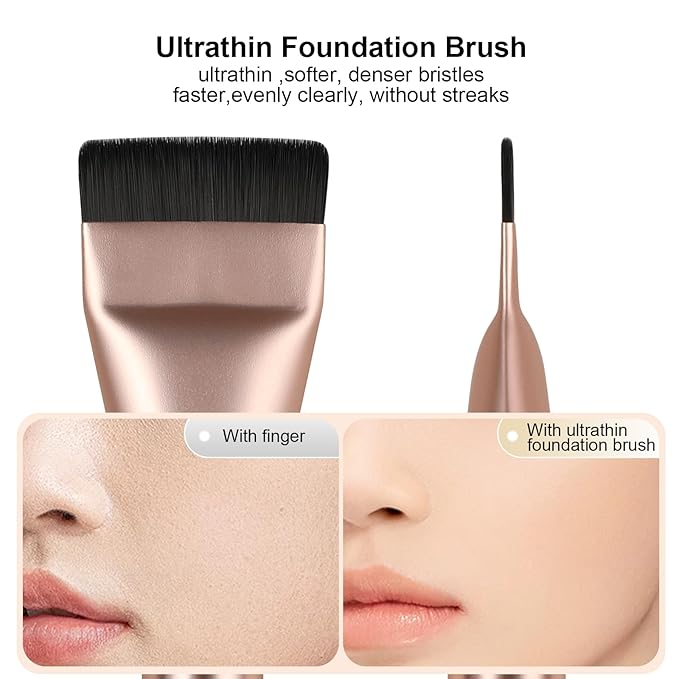 2Pcs Flat Foundation Brush,Face Mask Brush Makeup Spatula Facial Brush for Liquid Foundation Mask,Premium Face Korean Makeup Brush for Blending Cream (Silver&Rose Gold)