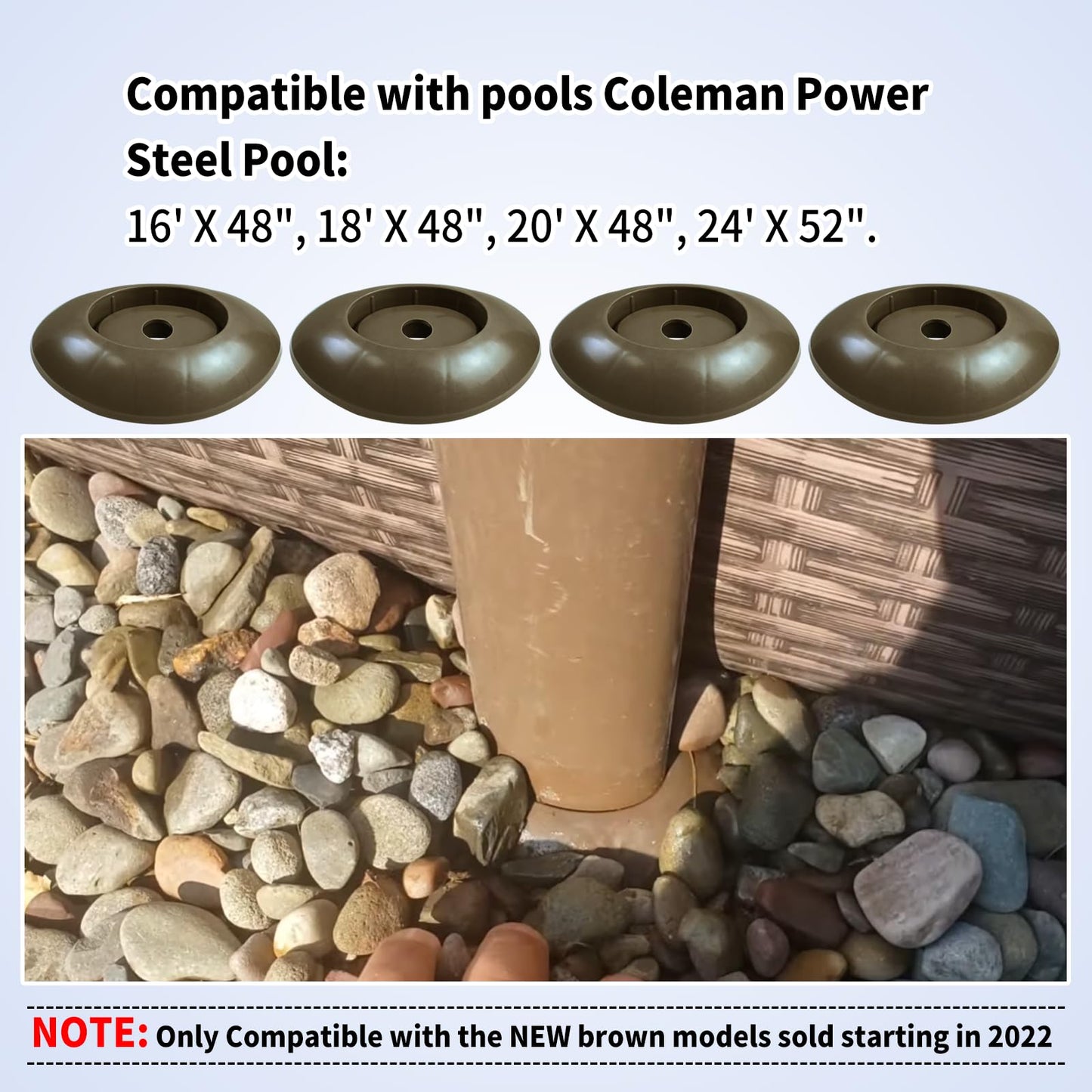 4-Pack Leg End Caps Footings 5 1/4" x 3 5/8"x1" for Frame Vertical Legs 2.5" x 1.75", Leg Caps Compatible with Coleman 18ft x 48in, 24ft x 52in, 22ft x 52in Round Above Ground Pool Foot Supports