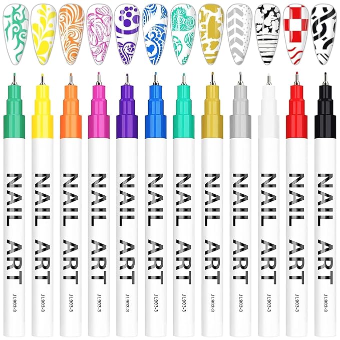 12 Color 3D Nail Art Pens Set, Kalolary 0.5MM Nail Pens Nail Point Graffiti Dotting Pen Drawing Painting Liner Brush for DIY Nail Art Beauty Adorn Manicure Tools