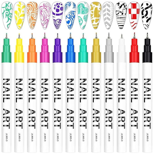 12 Color 3D Nail Art Pens Set, Kalolary 0.5MM Nail Pens Nail Point Graffiti Dotting Pen Drawing Painting Liner Brush for DIY Nail Art Beauty Adorn Manicure Tools