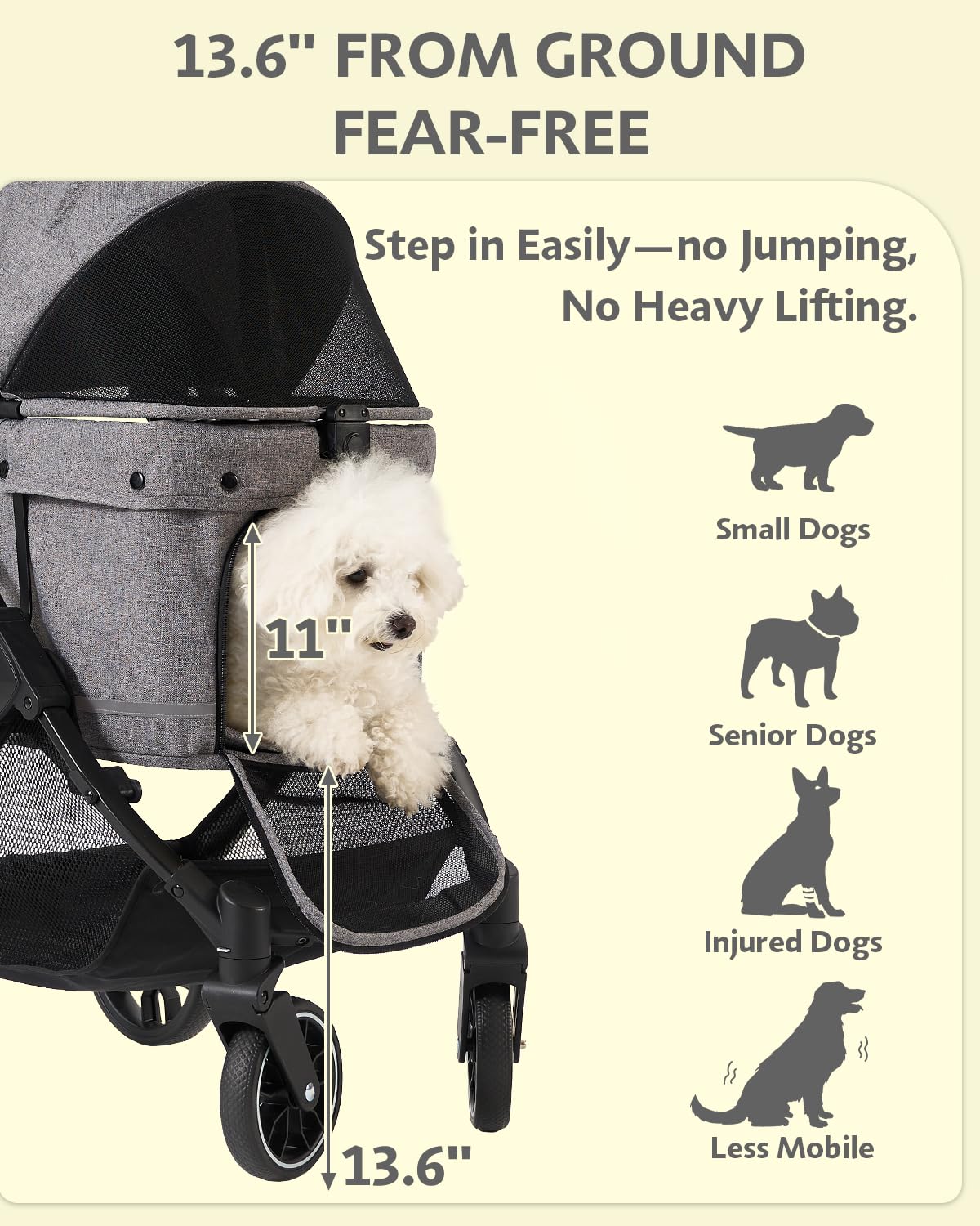 Dog Stroller with Waterproof Rain Cover, Heavy-Duty All-Terrain 4-Wheel Pet Stroller with Adjustable Sunshade Canopy, Foldable Travel Dog Strollers for Small/Medium Dogs Up to 121 lbs