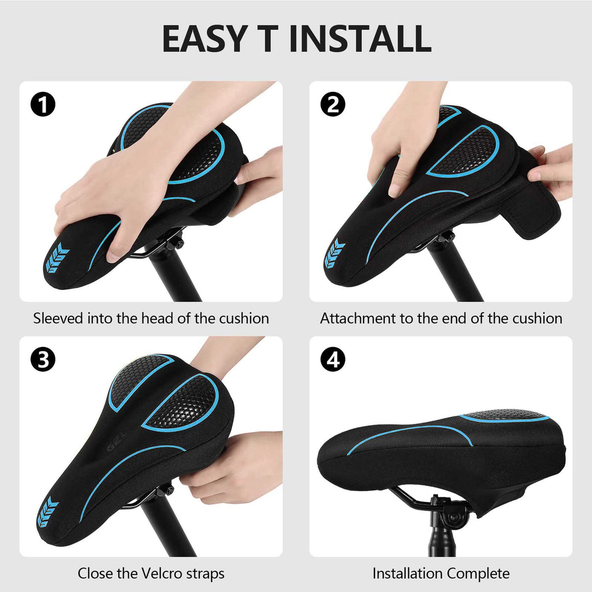 Bike Seat Cushion - Gel Padded Bike Seat Cover for Men Women Comfort, Extra Soft Exercise Bicycle Seat Compatible with Peloton, Outdoor & Indoor with Adjustable Velcro Secure Blue