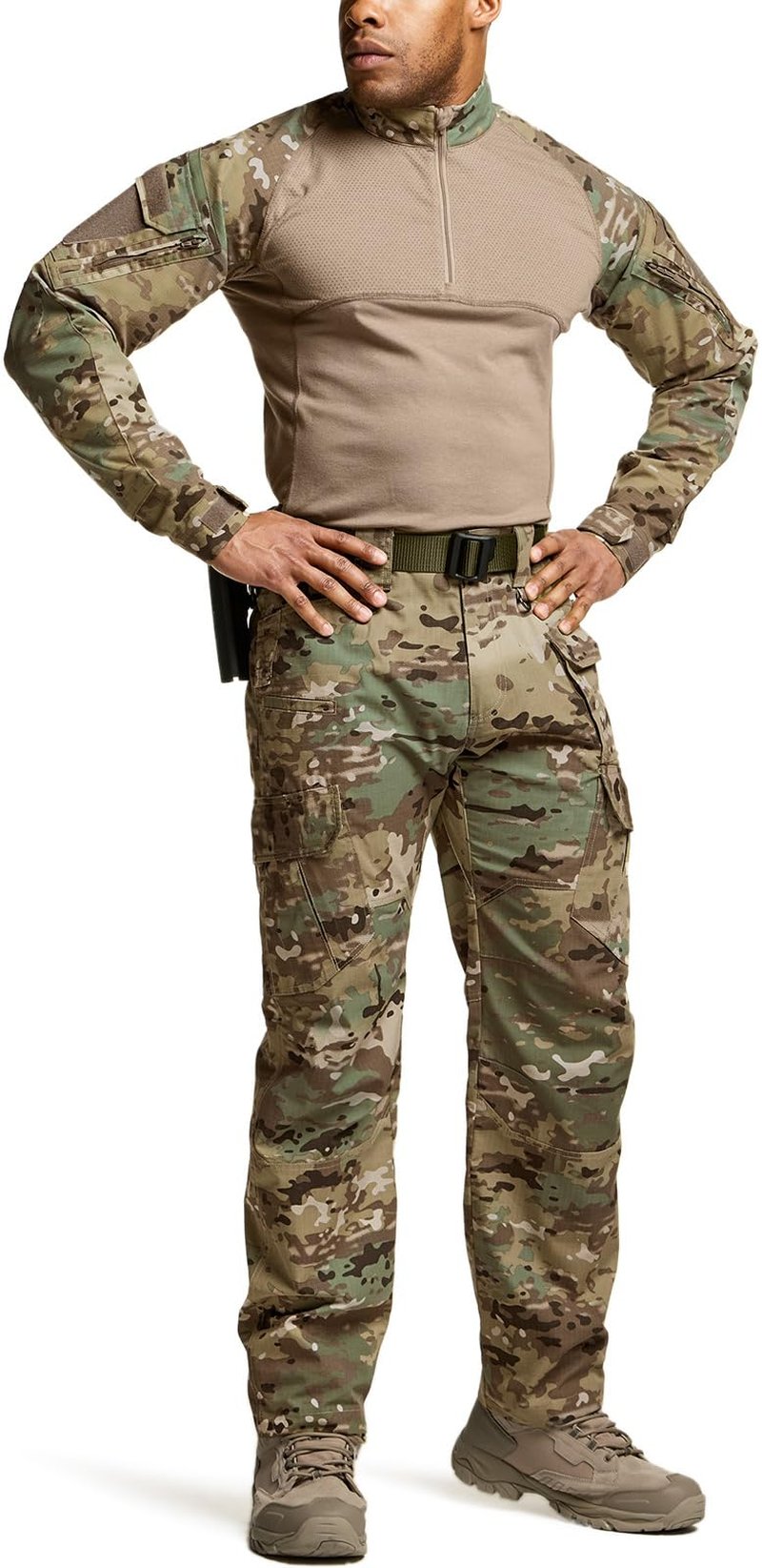 CQR Men's Tactical Pants, Water Resistant Ripstop Cargo Pants, Lightweight EDC Work Hiking Pants, Outdoor Apparel, Duratex Mag Pocket Utility Camo, 32W x 32L