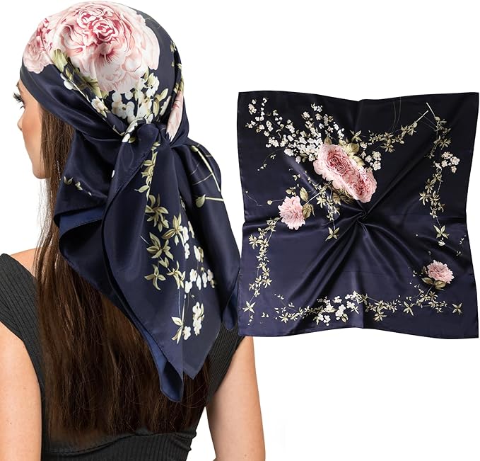 vimate 35" Square Silk Like Head Scarf - Women's Fashion Satin Scarf Bandana for Hair Wrapping at Night.