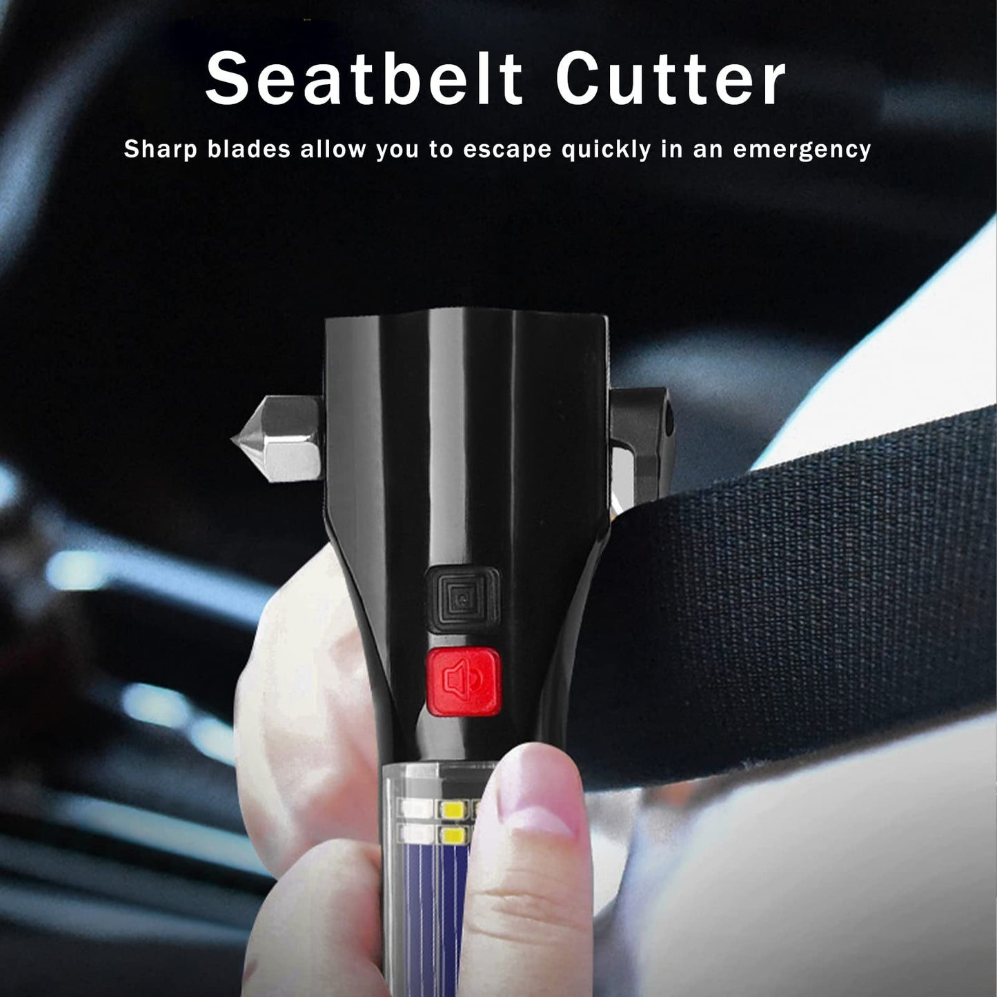 MOTORBUDDY All-in-1 Car Safety Hammer, Multi-Function Emergency Escape Hammer with Window Breaker and Seatbelt Cutter, Mobile Power, LED Flashlight, Alarm Rescue, Strobe SOS Beacon