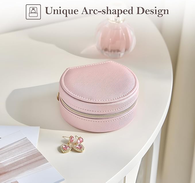 ProCase Travel Size Jewelry Box, Mini Portable Seashell-Shaped Jewelry Case, 2 Layer Organizer in PU Leather for Women -Rose