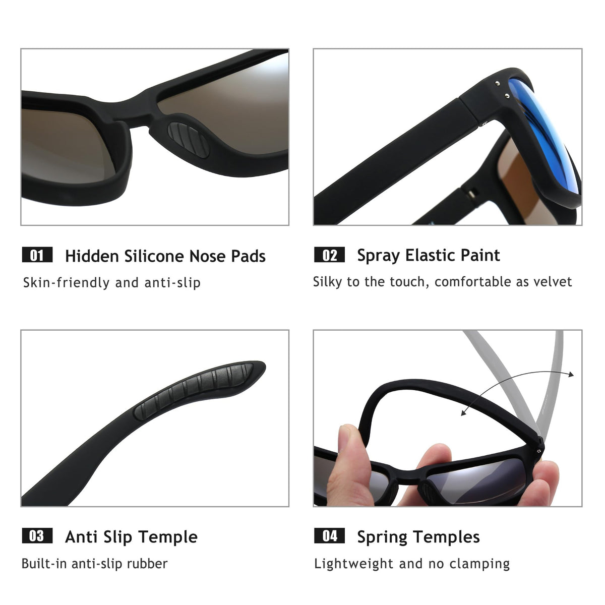 SUNGAIT Polarized Sports Sunglasses for Men Women: Blue Retro Square Shades UV400 for Driving Fishing Cycling Running Golf