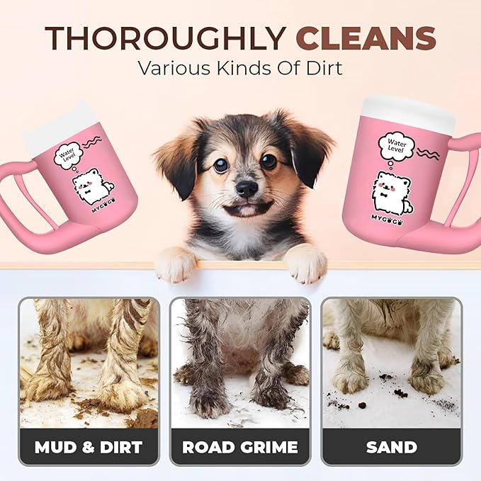 Semi-Automatic Paw Cleaner for Small Medium Dog Breeds, Premium Quality Silicone, Muddy Paw Washer, Essential Necessity (Pink, Medium)
