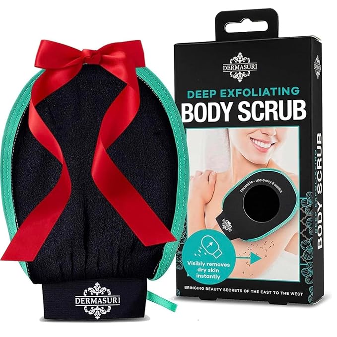 Dermasuri - Deep Exfoliating Glove - Korean Exfoliating Mitt & Body Scrubber - Keratosis Pilaris Treatment Scrub - Self Tanner Mitt & Ingrown Hair Exfoliator - Shower Gloves for Women & Men - (1 Pack)
