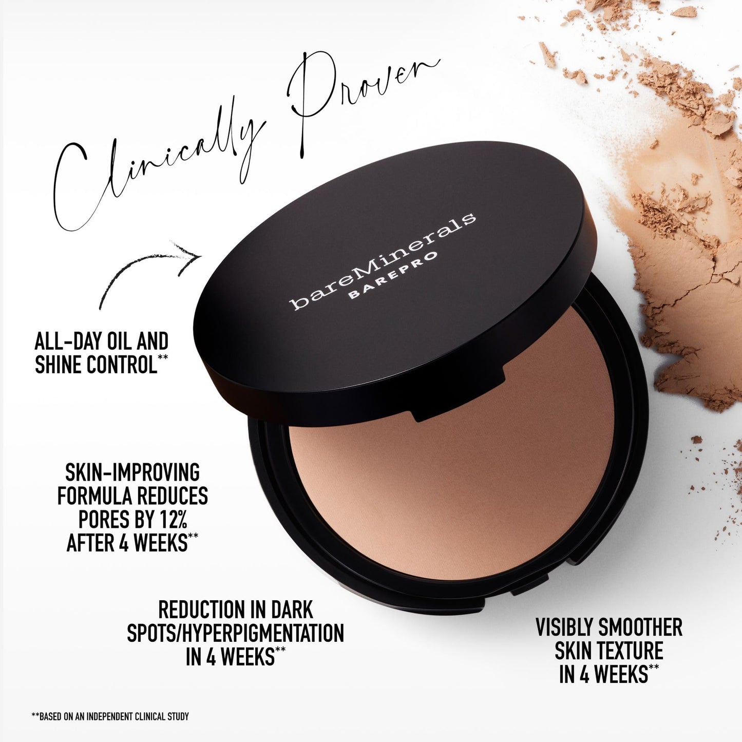 bareMinerals Barepro 24HR Skin-Perfecting Powder Foundation, Matte Pressed Powder Foundation Full Coverage with Plant-Based Squalene, Oil Control, Vegan - Light 25 Warm