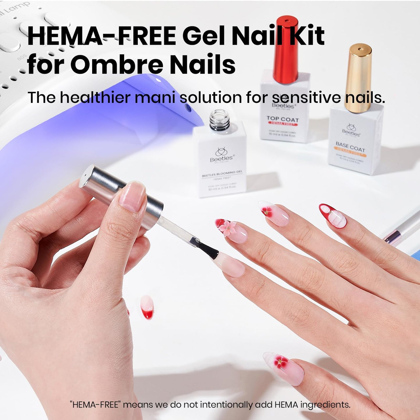 Beetles 10ml Blooming Gel & Base Top Coat HEMA Free, 3PCS Fast Blooming Effect Long Lasting No Wipe Soak Off Low-Sensitivity Safe Formula for UV LED Nail Art Gifts for Women