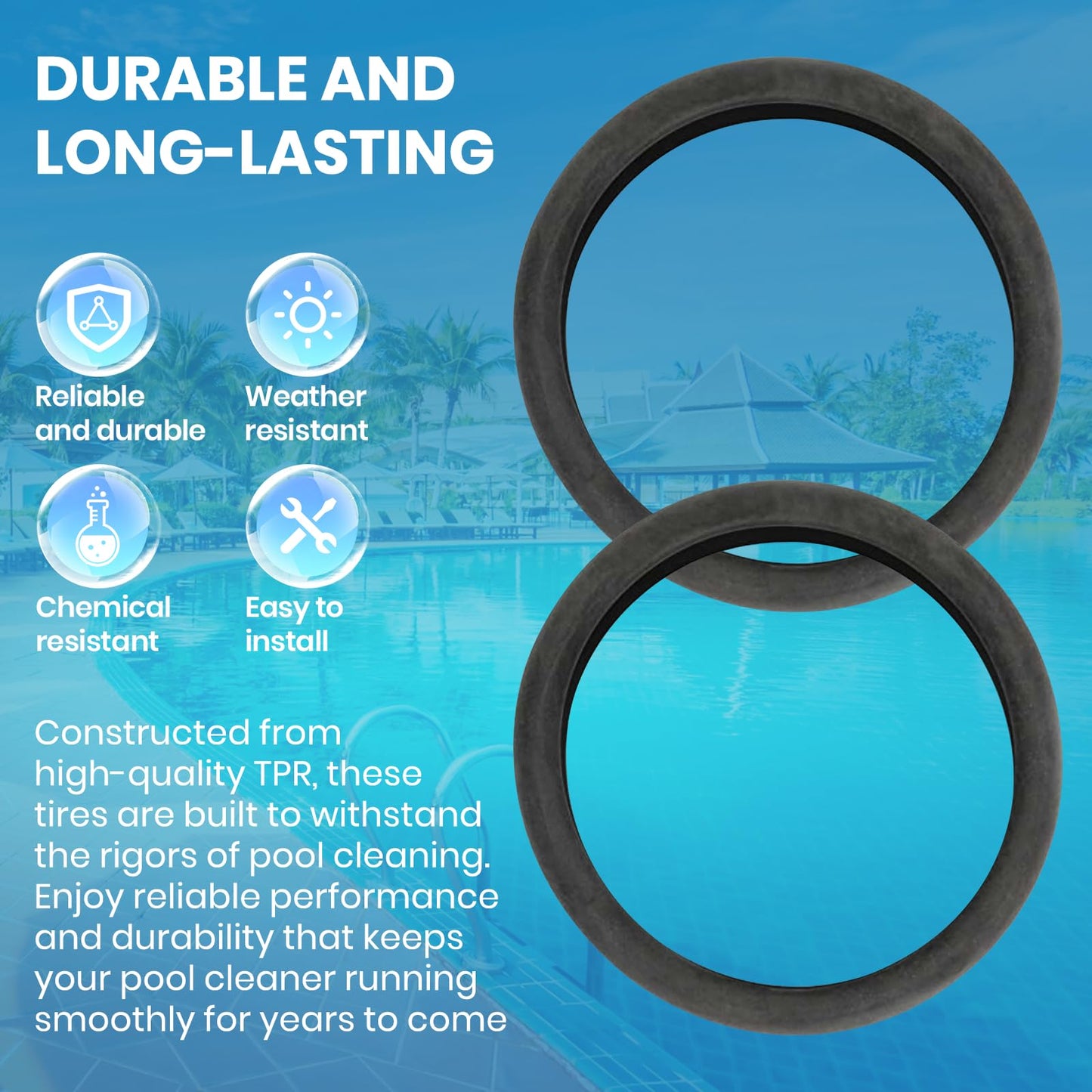 (3-Pack) Calvana Pool Cleaner Tires, 48-232 Replacement Compatible with Zodiac Polaris Black Max, 3900 Sport, 480, and P39 Pool Cleaners, Superior Traction & Durability
