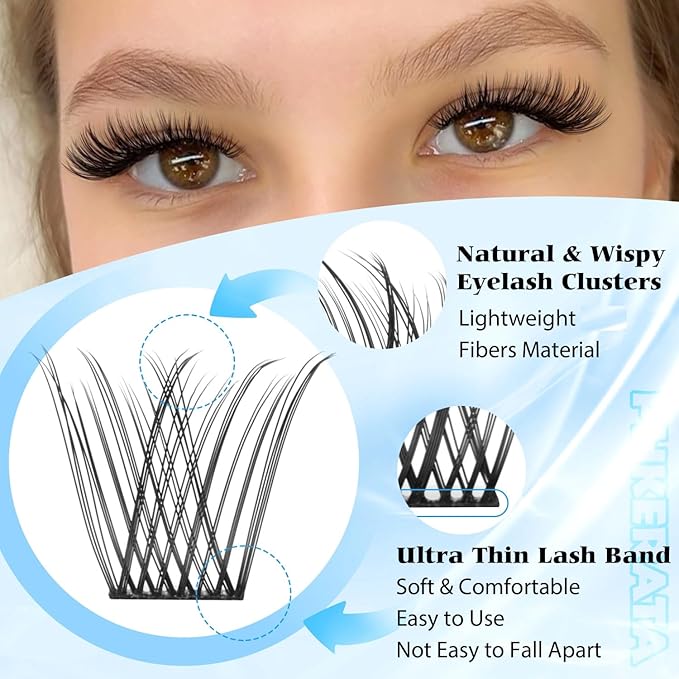 PHKERATA Natural Eyelash Clusters Wispy Lashes Clusters C Curvature 110 pcs Cluster Eyelash Extensions DIY 3D Individual Lashes with Soft Lash Band, 10-16 mm Mix