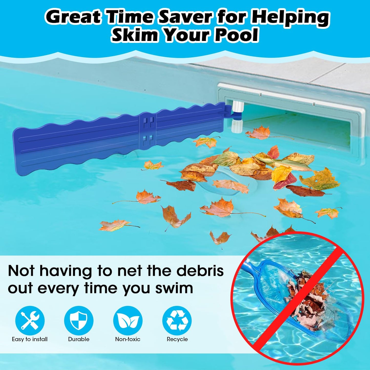 Hydream Pool Debris Catcher Skimmer, Pool Leaf and Debris Remover Catcher Plastics, Surface Debris Floating Leaves Bugs Pool Skimmer Attachments Accessories Replacement Kit for Swimming Pool-Blue