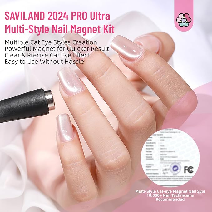 SAVILAND Cat Eye Polish Magnet Set 2024 5 in 1 Multi-Function Cat Eye Nail Magnet for Nails Easy Use Magnet Tool for Gel Nail Polish 3D Magnetic Stick Cat Eye Gel Polish Nail Salon Art Kit Gift Set